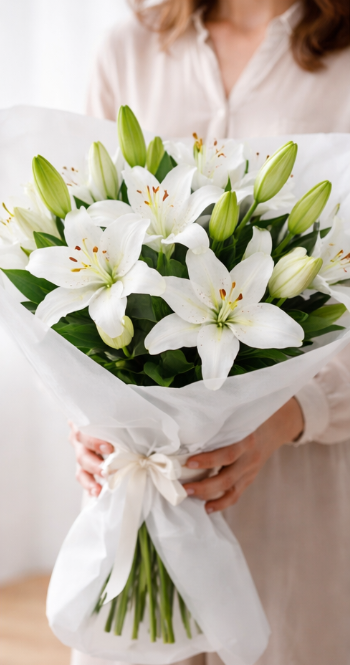 White Lily Bouquet - With Vase