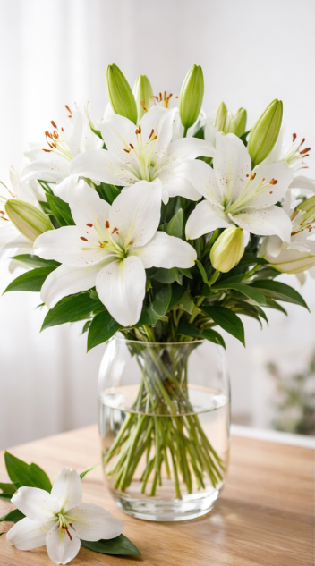 White Lily Bouquet - With Vase